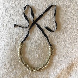 J. Crew Pearl Necklace with Black Ribbon Tie